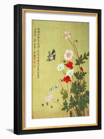 Poppies, Butterflies and Bees-Ma Yuanyu-Framed Giclee Print