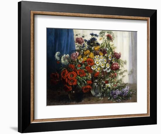 Poppies, Chrysanthemums, Peonies and other Wild Flowers in Glass Vases-Constantin Stoitzner-Framed Giclee Print