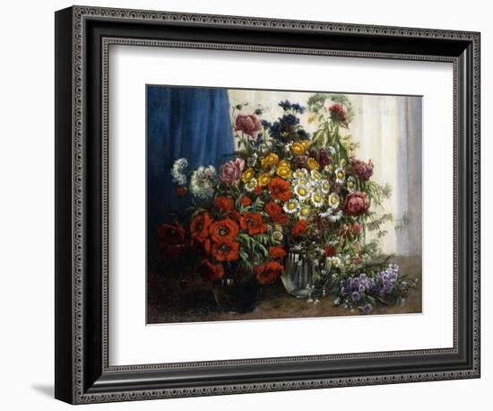 Poppies, Chrysanthemums, Peonies and other Wild Flowers in Glass Vases-Constantin Stoitzner-Framed Giclee Print