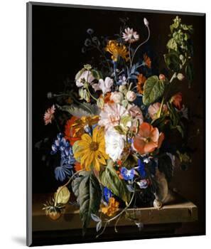Poppies, Hollyhock, Morning Glory, Viola, Daisies, Sweet Pea, Marigolds and Other Flowers in a Vase-Jan van Huysum-Mounted Premium Giclee Print