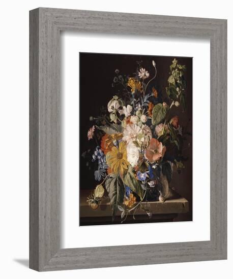 Poppies, Hollyhock, Morning Glory, Viola, Daisies, Sweet Pea, Marigolds and Other Flowers in a Vase-Jan van Huysum-Framed Giclee Print