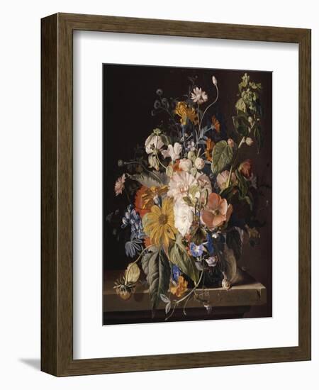 Poppies, Hollyhock, Morning Glory, Viola, Daisies, Sweet Pea, Marigolds and Other Flowers in a Vase-Jan van Huysum-Framed Giclee Print