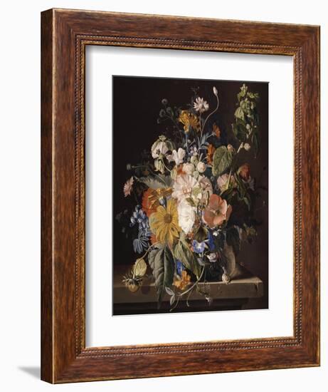 Poppies, Hollyhock, Morning Glory, Viola, Daisies, Sweet Pea, Marigolds and Other Flowers in a Vase-Jan van Huysum-Framed Giclee Print