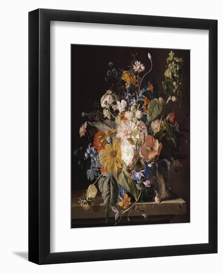 Poppies, Hollyhock, Morning Glory, Viola, Daisies, Sweet Pea, Marigolds and Other Flowers in a Vase-Jan van Huysum-Framed Giclee Print