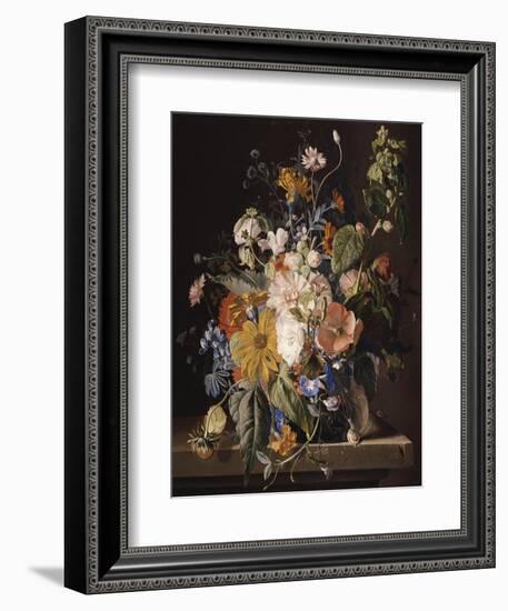 Poppies, Hollyhock, Morning Glory, Viola, Daisies, Sweet Pea, Marigolds and Other Flowers in a Vase-Jan van Huysum-Framed Giclee Print