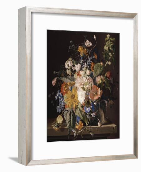 Poppies, Hollyhock, Morning Glory, Viola, Daisies, Sweet Pea, Marigolds and Other Flowers in a Vase-Jan van Huysum-Framed Giclee Print