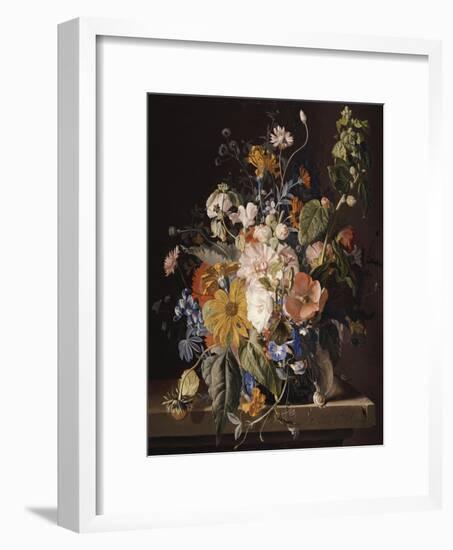 Poppies, Hollyhock, Morning Glory, Viola, Daisies, Sweet Pea, Marigolds and Other Flowers in a Vase-Jan van Huysum-Framed Giclee Print