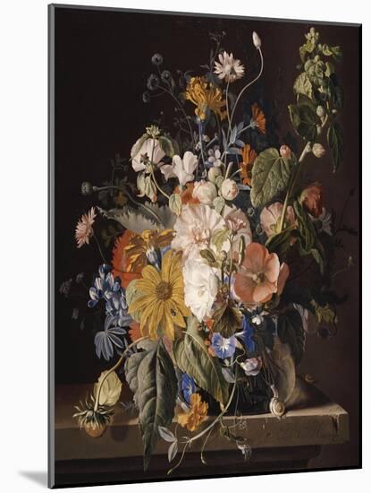 Poppies, Hollyhock, Morning Glory, Viola, Daisies, Sweet Pea, Marigolds and Other Flowers in a Vase-Jan van Huysum-Mounted Giclee Print