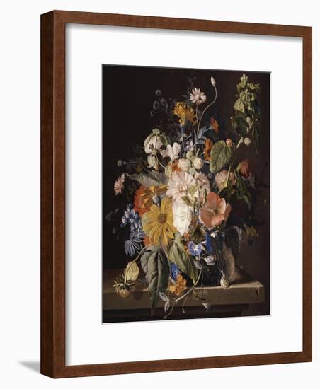 Poppies, Hollyhock, Morning Glory, Viola, Daisies, Sweet Pea, Marigolds and Other Flowers in a Vase-Jan van Huysum-Framed Giclee Print