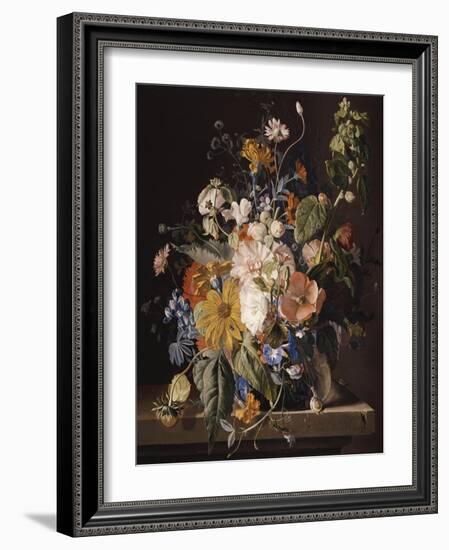 Poppies, Hollyhock, Morning Glory, Viola, Daisies, Sweet Pea, Marigolds and Other Flowers in a Vase-Jan van Huysum-Framed Giclee Print