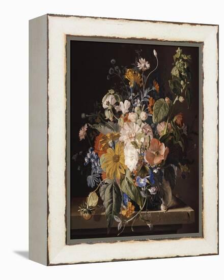 Poppies, Hollyhock, Morning Glory, Viola, Daisies, Sweet Pea, Marigolds and Other Flowers in a Vase-Jan van Huysum-Framed Premier Image Canvas