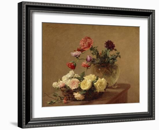 Poppies in a Crystal Vase and Roses in a Basket-Henri Fantin-Latour-Framed Giclee Print