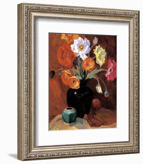 Poppies in Black Vase-Janine Salzman-Framed Giclee Print