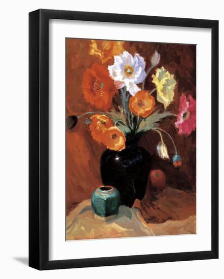 Poppies in Black Vase-Janine Salzman-Framed Giclee Print