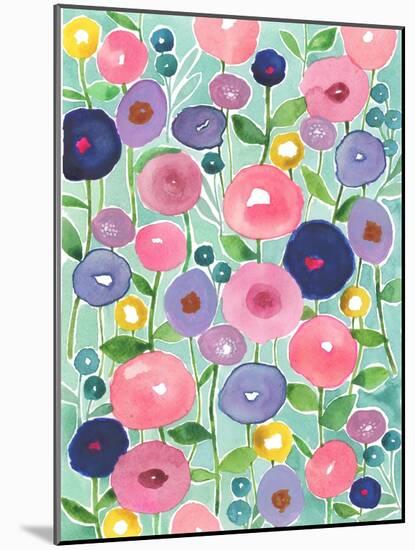 Poppies in Bloom on Aqua Background-Elizabeth Rider-Mounted Giclee Print