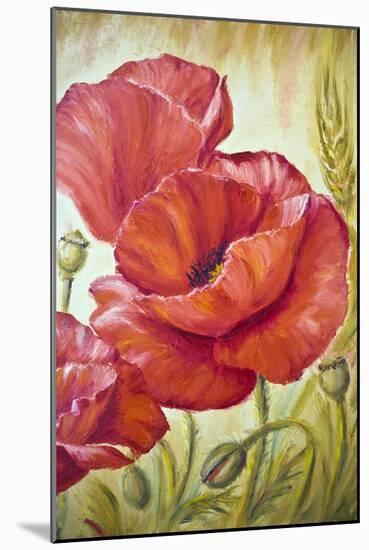 Poppies in Wheat, Oil Painting on Canvas-Valenty-Mounted Art Print
