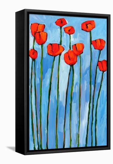Poppies On Blue - 2 Of 3-Patty Baker-Framed Stretched Canvas