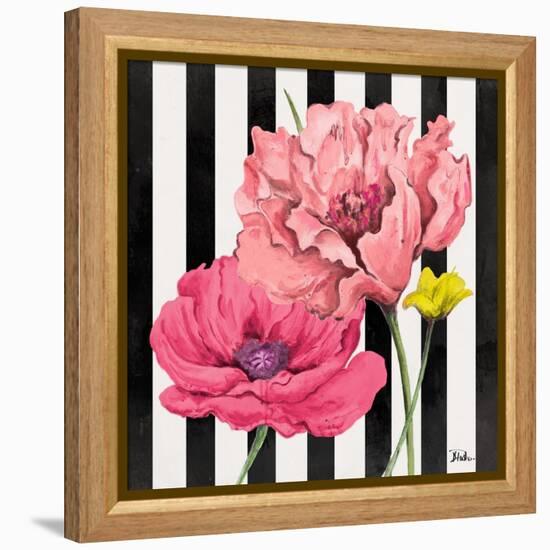 Poppies on Stripes I-Patricia Pinto-Framed Stretched Canvas