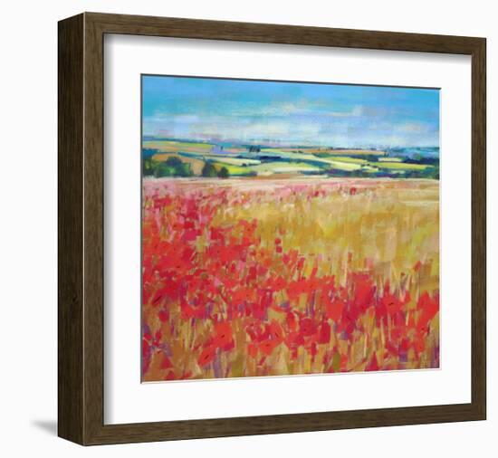 Poppies& Rolling Hills England-null-Framed Art Print