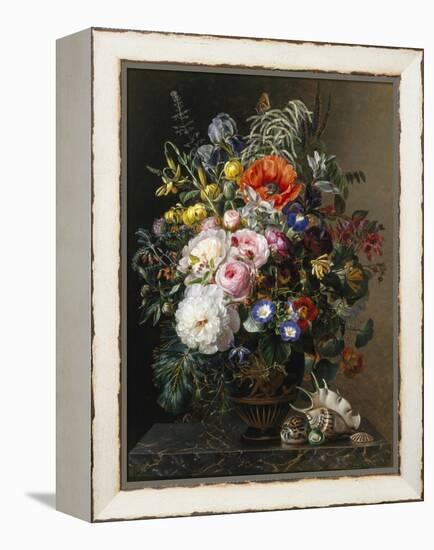 Poppy, Peonies, Roses and Naturtiums in a Greek Vase-Johan Laurentz Jensen-Framed Premier Image Canvas