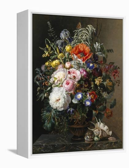 Poppy, Peonies, Roses and Naturtiums in a Greek Vase-Johan Laurentz Jensen-Framed Premier Image Canvas