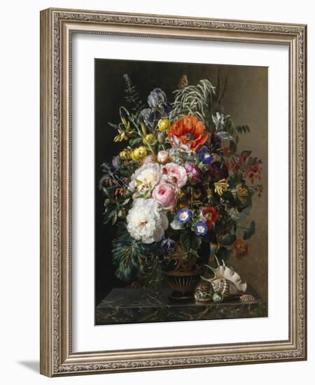 Poppy, Peonies, Roses and Naturtiums in a Greek Vase-Johan Laurentz Jensen-Framed Giclee Print