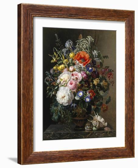 Poppy, Peonies, Roses and Naturtiums in a Greek Vase-Johan Laurentz Jensen-Framed Giclee Print