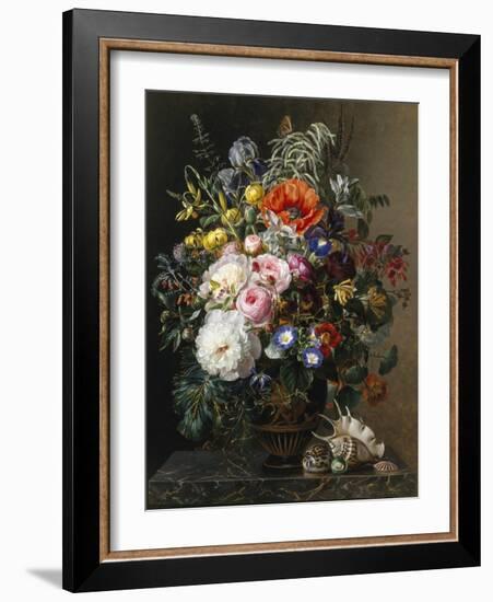 Poppy, Peonies, Roses and Naturtiums in a Greek Vase-Johan Laurentz Jensen-Framed Giclee Print