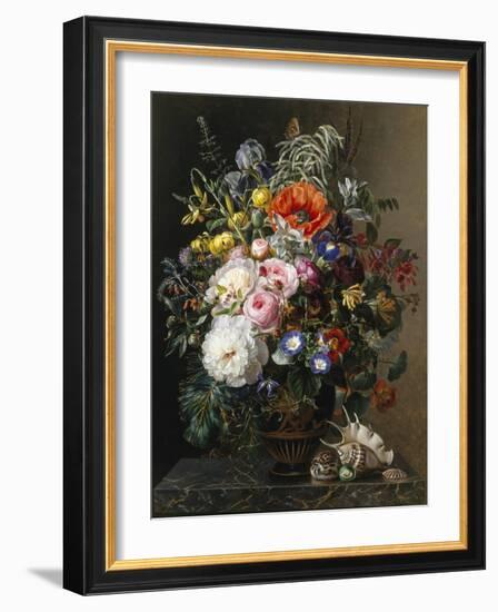 Poppy, Peonies, Roses and Naturtiums in a Greek Vase-Johan Laurentz Jensen-Framed Giclee Print