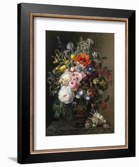 Poppy, Peonies, Roses and Naturtiums in a Greek Vase-Johan Laurentz Jensen-Framed Giclee Print