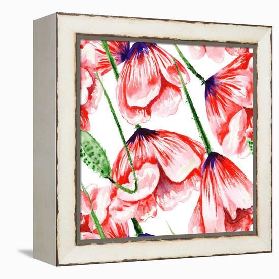 Poppy Watercolor Pattern-kisika-Framed Stretched Canvas