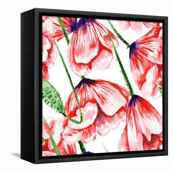 Poppy Watercolor Pattern-kisika-Framed Stretched Canvas