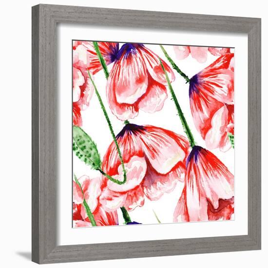 Poppy Watercolor Pattern-kisika-Framed Art Print