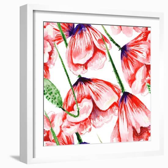 Poppy Watercolor Pattern-kisika-Framed Art Print