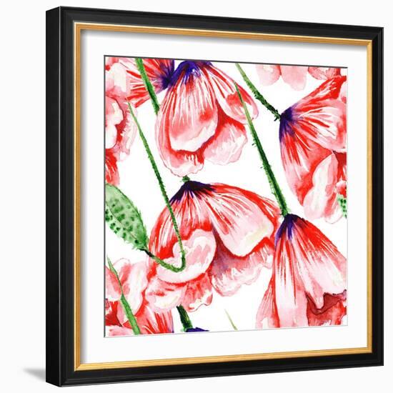 Poppy Watercolor Pattern-kisika-Framed Art Print