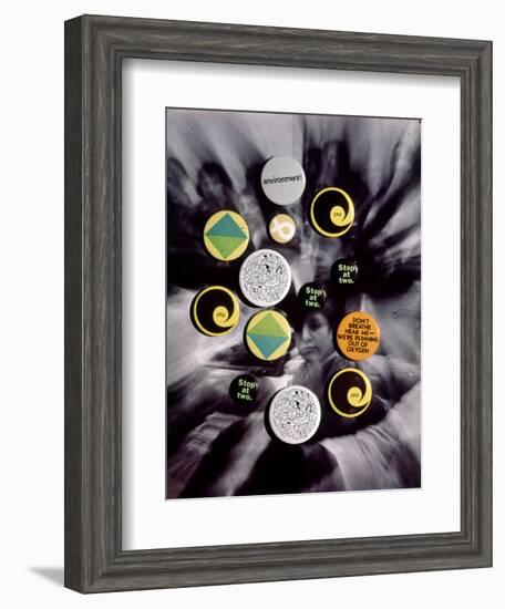 Population Control Buttons from the Zero Population Growth Movement at Ithaca College, NY, 1970-Art Rickerby-Framed Photographic Print