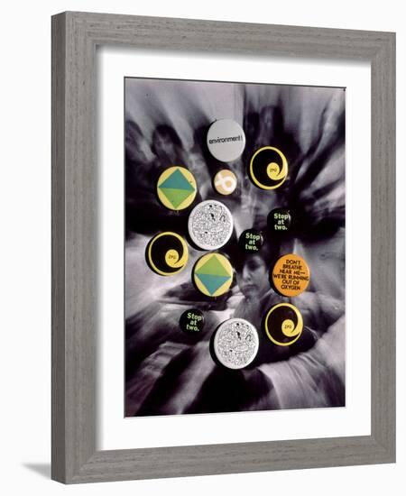 Population Control Buttons from the Zero Population Growth Movement at Ithaca College, NY, 1970-Art Rickerby-Framed Photographic Print