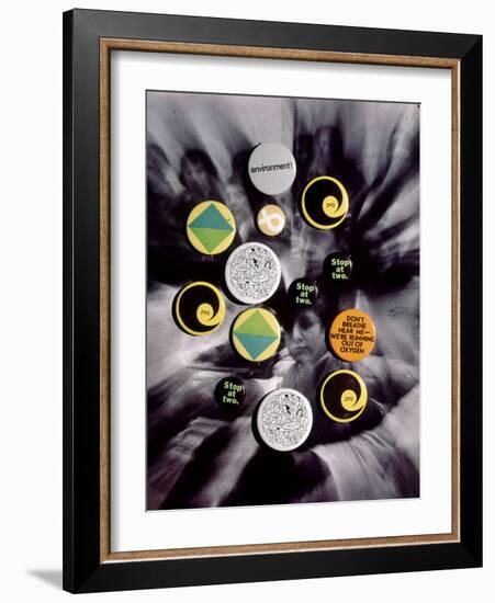 Population Control Buttons from the Zero Population Growth Movement at Ithaca College, NY, 1970-Art Rickerby-Framed Photographic Print