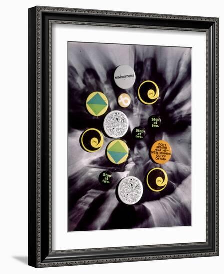 Population Control Buttons from the Zero Population Growth Movement at Ithaca College, NY, 1970-Art Rickerby-Framed Photographic Print