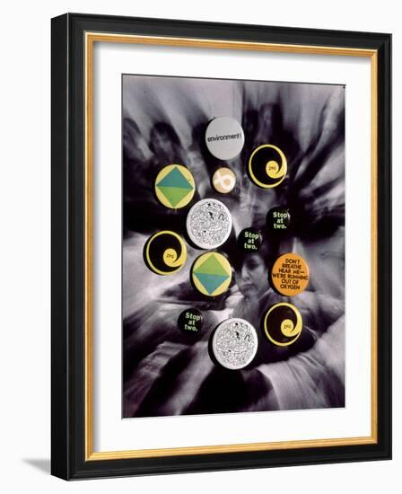 Population Control Buttons from the Zero Population Growth Movement at Ithaca College, NY, 1970-Art Rickerby-Framed Photographic Print