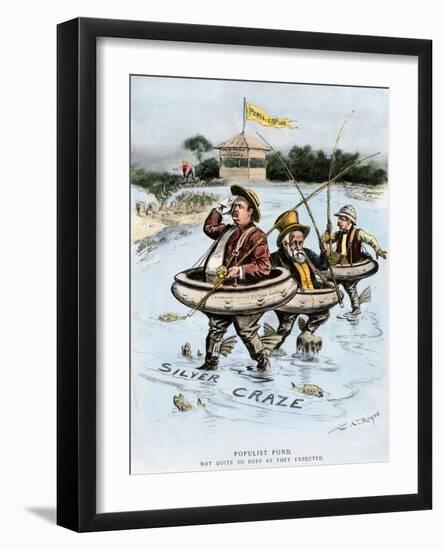 Populist Ponds Not as Deep as Expected. Satirical Drawing of 1890 about the Drying up of the Silver-null-Framed Giclee Print