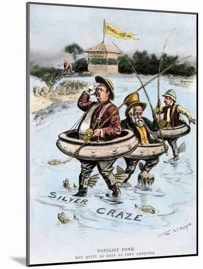 Populist Ponds Not as Deep as Expected. Satirical Drawing of 1890 about the Drying up of the Silver-null-Mounted Giclee Print