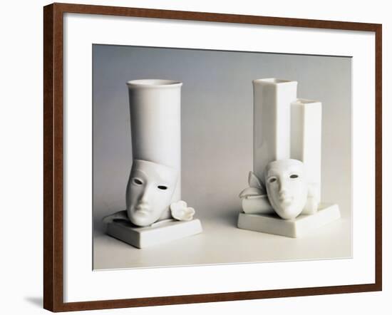 Porcelain Flower Holder Vases Decorated with Masks-null-Framed Giclee Print