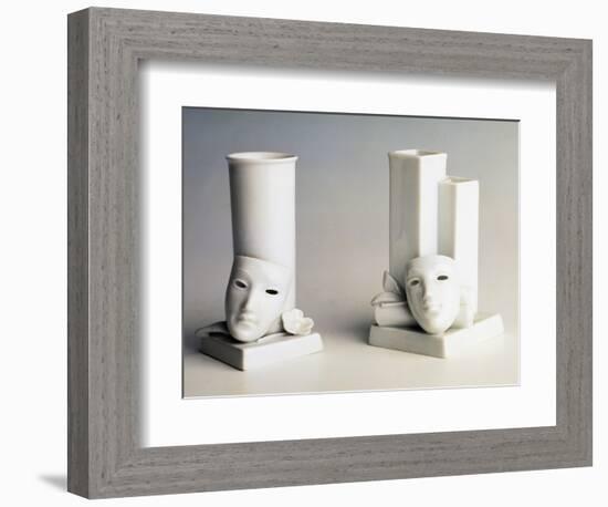 Porcelain Flower Holder Vases Decorated with Masks-null-Framed Giclee Print