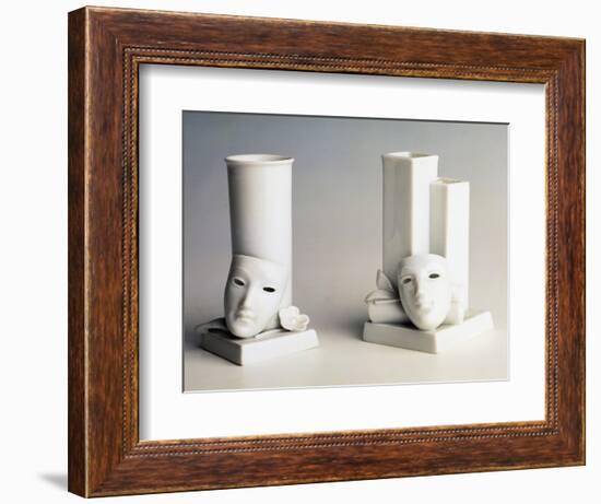 Porcelain Flower Holder Vases Decorated with Masks-null-Framed Giclee Print