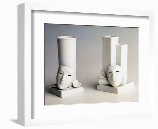 Porcelain Flower Holder Vases Decorated with Masks-null-Framed Giclee Print