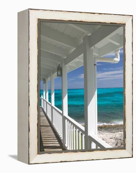 Porch View of the Atlantic Ocean, Loyalist Cays, Abacos, Bahamas-Walter Bibikow-Framed Premier Image Canvas