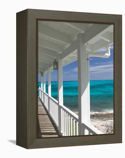 Porch View of the Atlantic Ocean, Loyalist Cays, Abacos, Bahamas-Walter Bibikow-Framed Premier Image Canvas