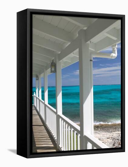 Porch View of the Atlantic Ocean, Loyalist Cays, Abacos, Bahamas-Walter Bibikow-Framed Premier Image Canvas