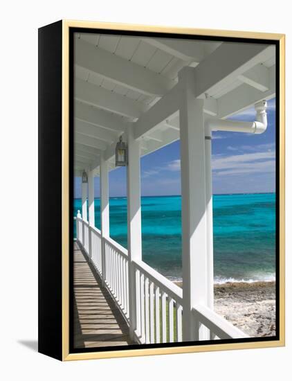 Porch View of the Atlantic Ocean, Loyalist Cays, Abacos, Bahamas-Walter Bibikow-Framed Premier Image Canvas